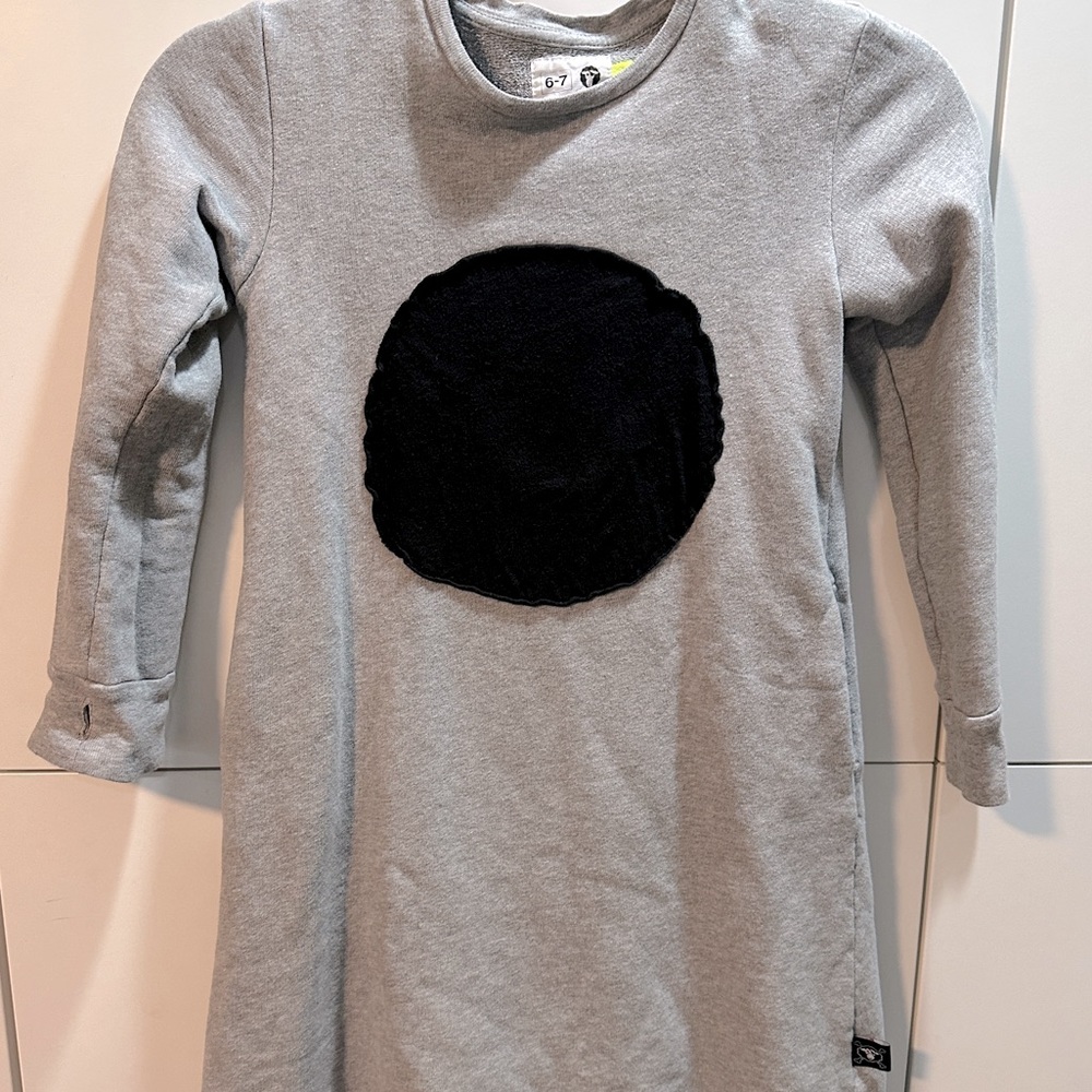 NUNUNU girls DRESS black circle 6-7 heather grey